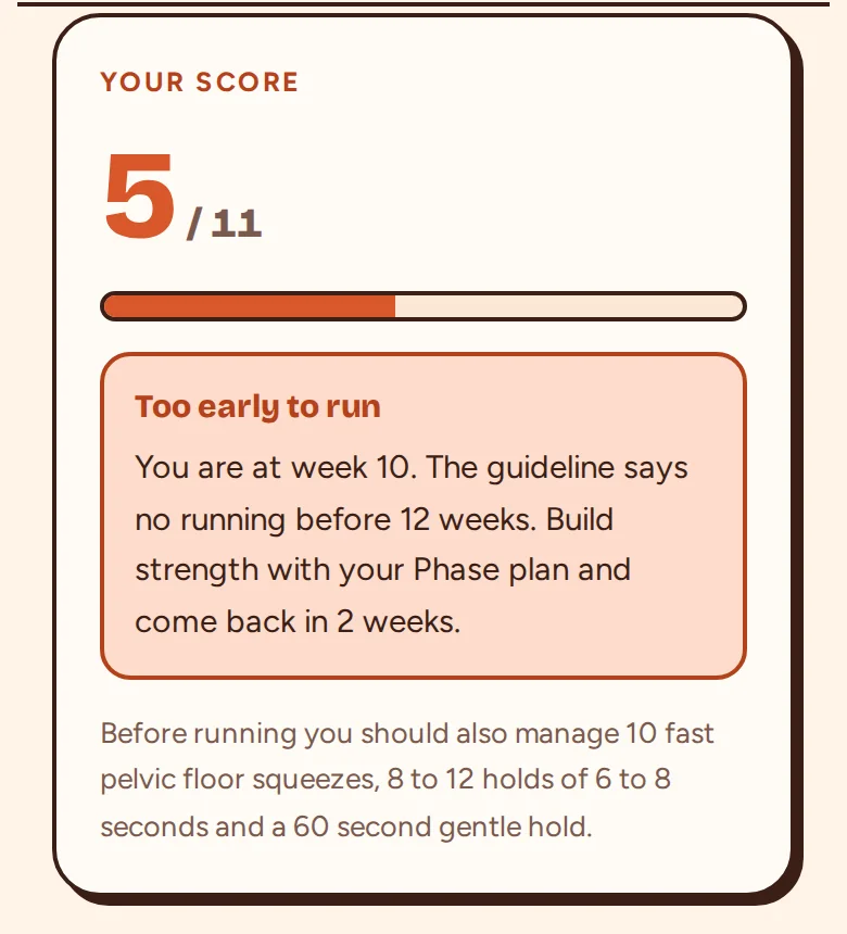 Run test score of 5 out of 11 with a too early to run message